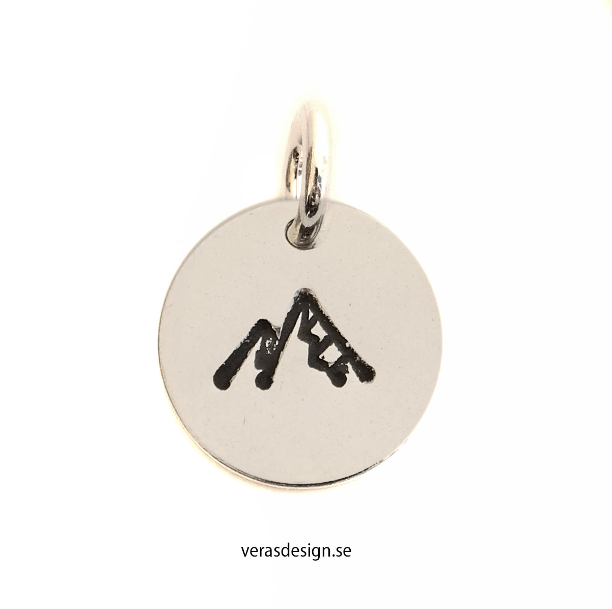 Rund bricka med motiv, Berg - Hänge eller halsband,  Silver 925