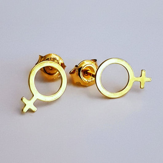 Örhängen kvinnosymbol,  "design no 2"  -  Guldpläterat silver 925