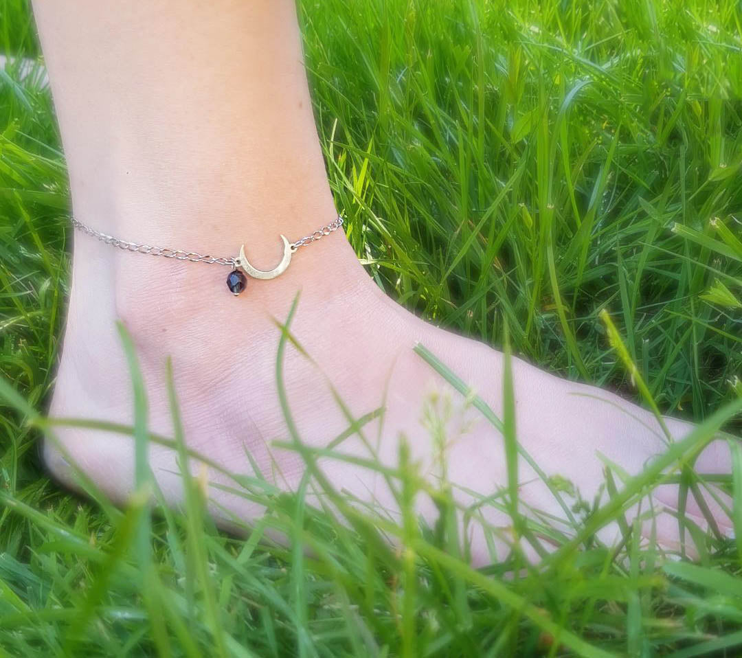 Fotlänk med måne och pärla - Rostfritt stål