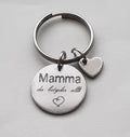 Nyckelring "Mamma du betyder allt" Rund bricka, Rostfritt stål