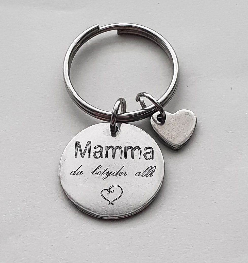 Nyckelring "Mamma du betyder allt" Rund bricka, Rostfritt stål