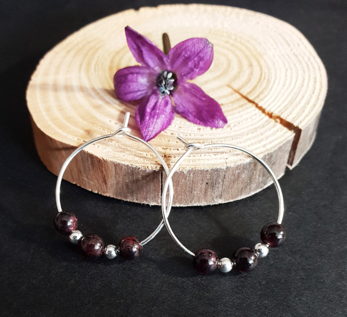 Granat Hoops - örhängen, Sterling silver 925