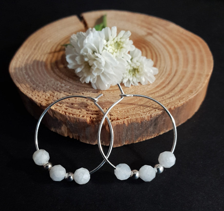 Månsten  Hoops - örhängen, Sterling silver 925