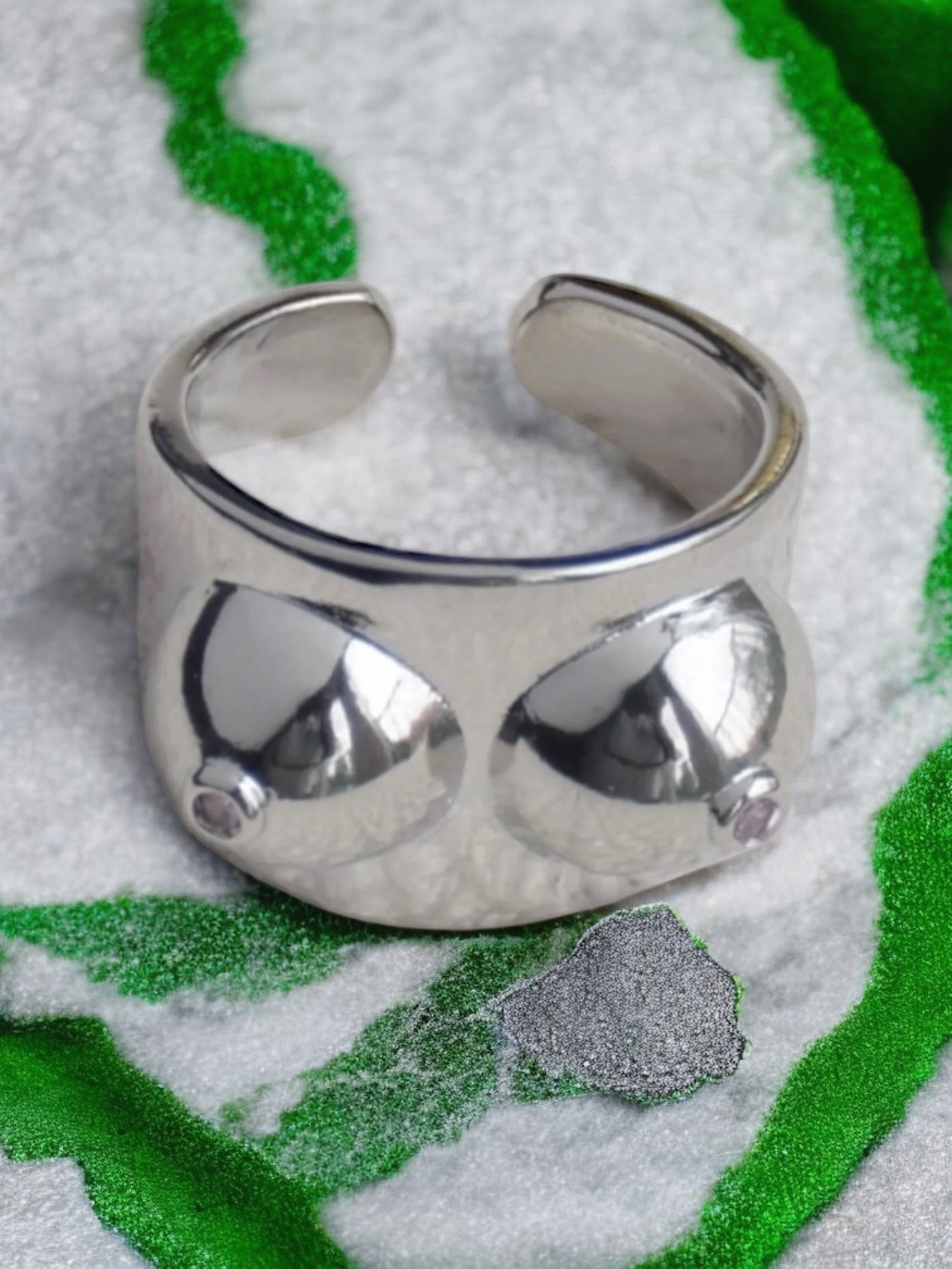 Boobs silver ring